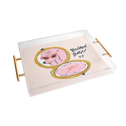 KrissyMast Badass Babe Pink Poodle Acrylic Tray