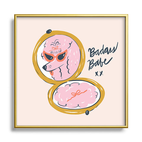 KrissyMast Badass Babe Pink Poodle Square Metal Framed Art Print