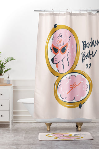 KrissyMast Badass Babe Pink Poodle Shower Curtain And Mat