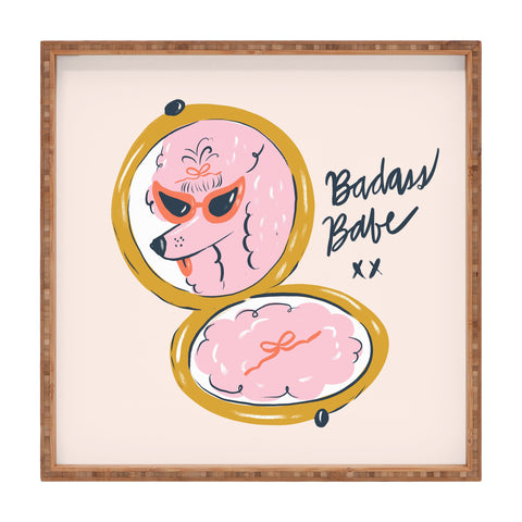 KrissyMast Badass Babe Pink Poodle Square Tray