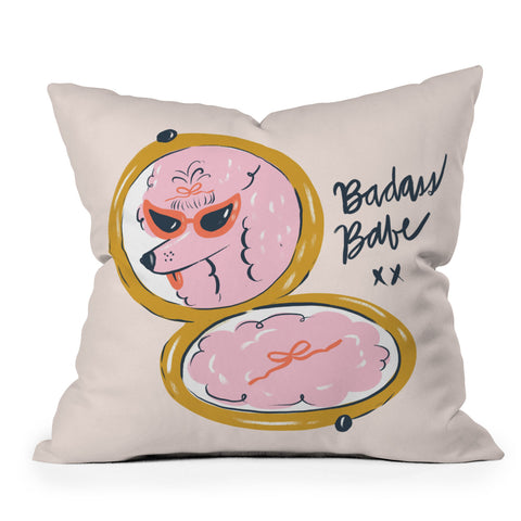 KrissyMast Badass Babe Pink Poodle Throw Pillow