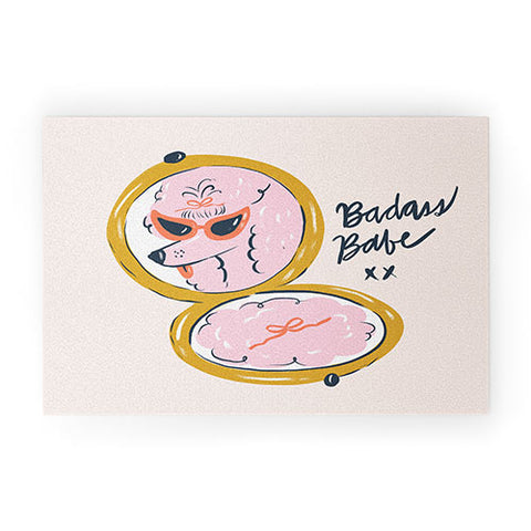 KrissyMast Badass Babe Pink Poodle Welcome Mat