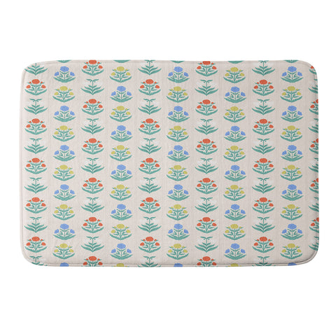 KrissyMast Block Print Flowers in Primary Memory Foam Bath Mat