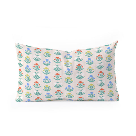 KrissyMast Block Print Flowers in Primary Oblong Throw Pillow