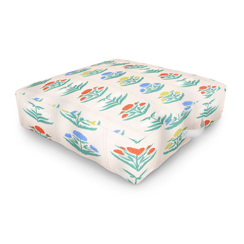 KrissyMast Block Print Flowers in Primary Outdoor Floor Cushion