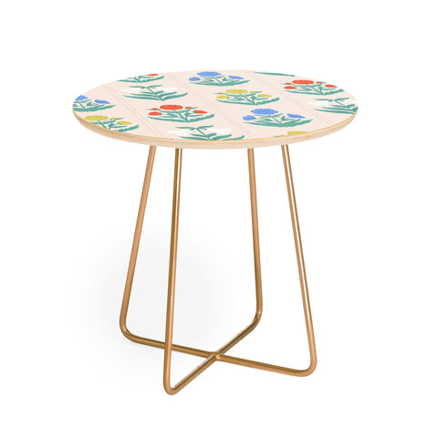KrissyMast Block Print Flowers in Primary Round Side Table