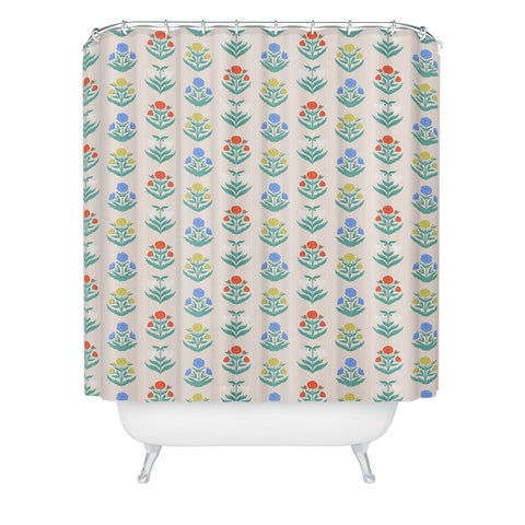 KrissyMast Block Print Flowers in Primary Shower Curtain
