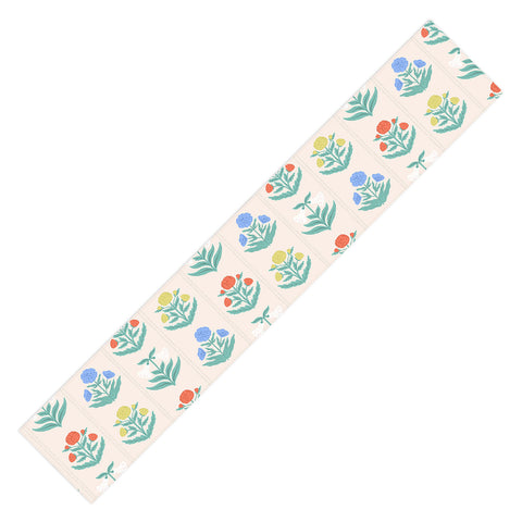 KrissyMast Block Print Flowers in Primary Table Runner