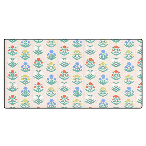 KrissyMast Block Print Flowers in Primary Desk Mat