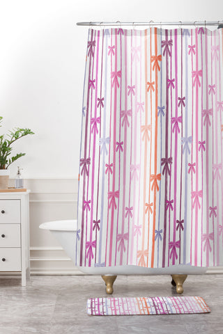 KrissyMast Bow Stripes Shower Curtain And Mat
