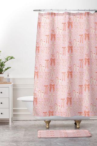 KrissyMast Bows in pink and cream Shower Curtain And Mat