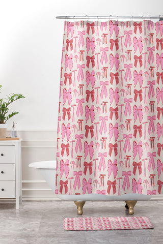 KrissyMast Bows in red and pink Shower Curtain And Mat