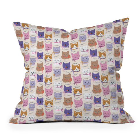 KrissyMast Cats in Purple and Brown Throw Pillow
