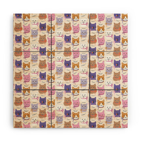 KrissyMast Cats in Purple and Brown Wood Wall Mural