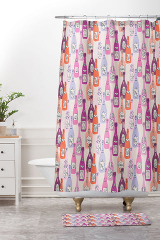 KrissyMast Champagne Bottles on Shelf Shower Curtain And Mat