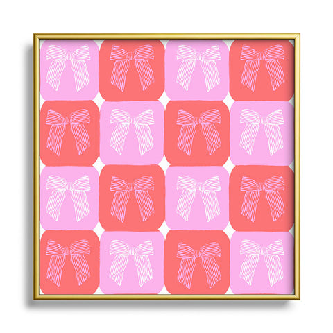KrissyMast Checkerboard Bows in Pink Square Metal Framed Art Print