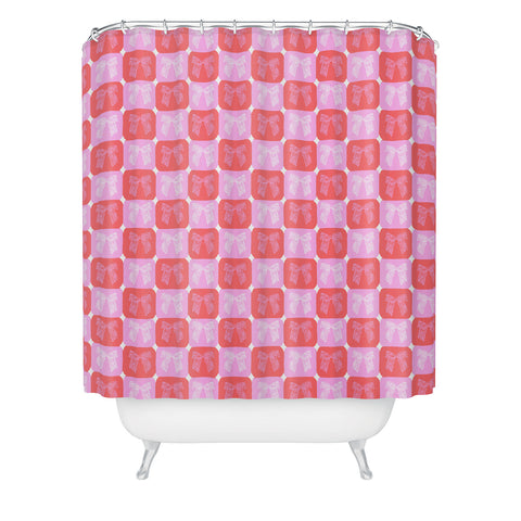 KrissyMast Checkerboard Bows in Pink Shower Curtain