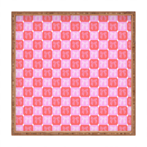 KrissyMast Checkerboard Bows in Pink Square Tray