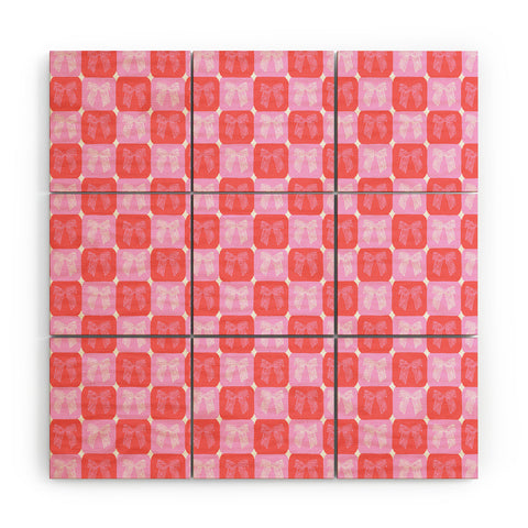 KrissyMast Checkerboard Bows in Pink Wood Wall Mural
