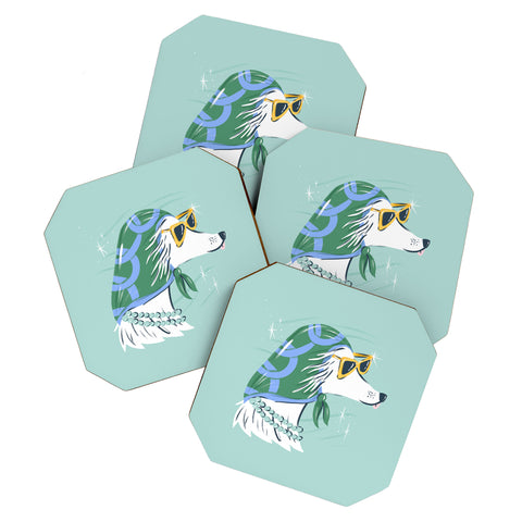 KrissyMast Chic Afghan Hound Dog Illustra Coaster Set