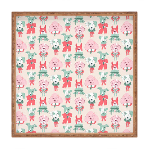 KrissyMast Christmas Dogs Portrait Square Tray