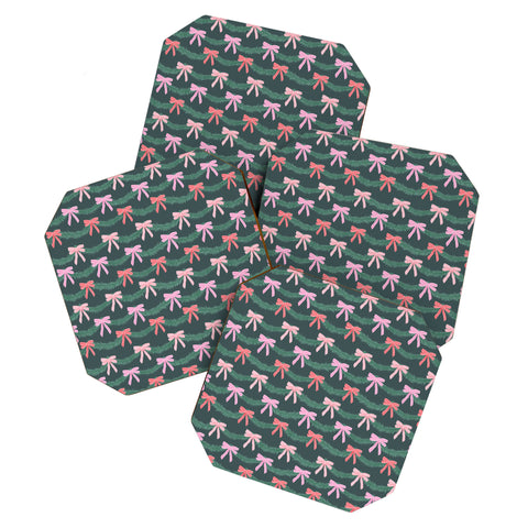 KrissyMast Christmas Garland with Bows Coaster Set