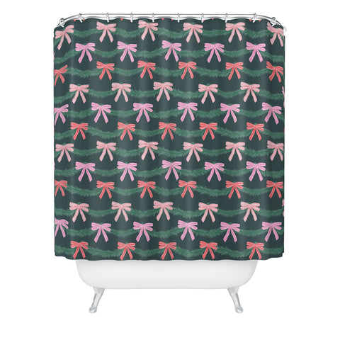 KrissyMast Christmas Garland with Bows Shower Curtain