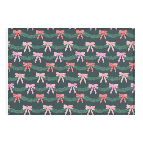 KrissyMast Christmas Garland with Bows Outdoor Rug