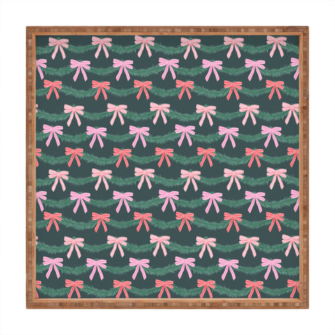 KrissyMast Christmas Garland with Bows Square Tray