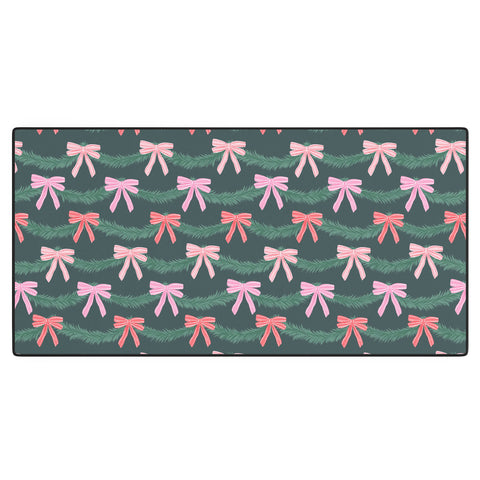 KrissyMast Christmas Garland with Bows Desk Mat