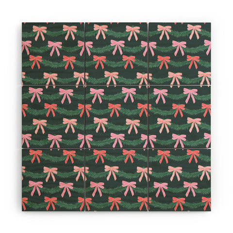 KrissyMast Christmas Garland with Bows Wood Wall Mural