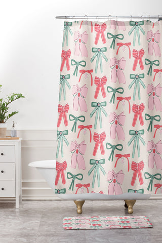 KrissyMast Fancy Christmas Ribbons and Bows Shower Curtain And Mat