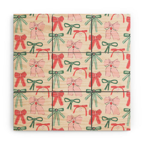 KrissyMast Fancy Christmas Ribbons and Bows Wood Wall Mural