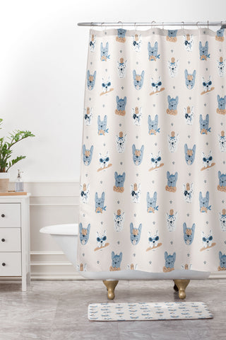 KrissyMast French Bulldogs with Pastries Shower Curtain And Mat