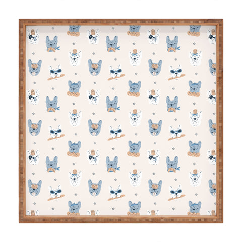 KrissyMast French Bulldogs with Pastries Square Tray
