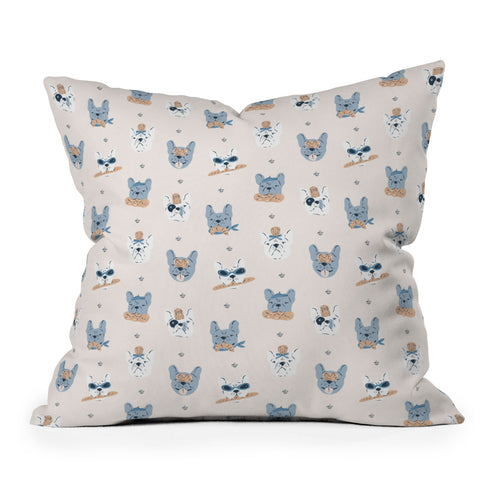 KrissyMast French Bulldogs with Pastries Throw Pillow