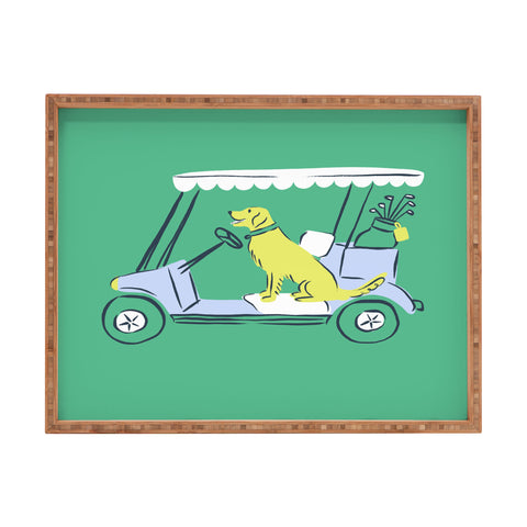 KrissyMast Golf Cart Golden Retriever Rectangular Tray