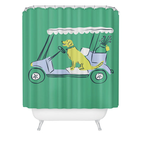 KrissyMast Golf Cart Golden Retriever Shower Curtain
