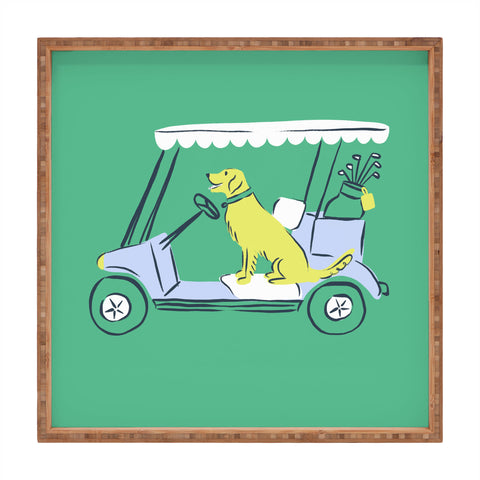 KrissyMast Golf Cart Golden Retriever Square Tray