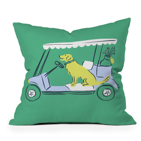 KrissyMast Golf Cart Golden Retriever Throw Pillow