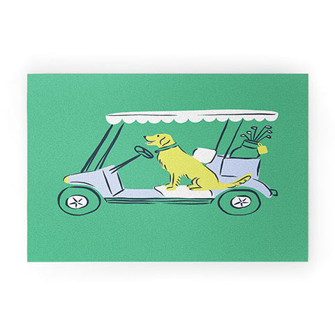 KrissyMast Golf Cart Golden Retriever Welcome Mat