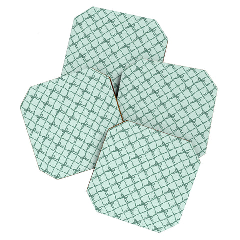 KrissyMast Green Trellis Ribbon Bows Coaster Set