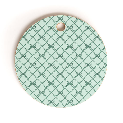 KrissyMast Green Trellis Ribbon Bows Cutting Board Round