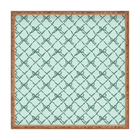 KrissyMast Green Trellis Ribbon Bows Square Tray