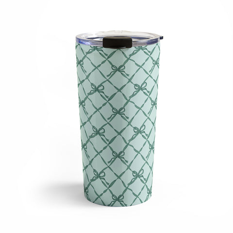 KrissyMast Green Trellis Ribbon Bows Travel Mug