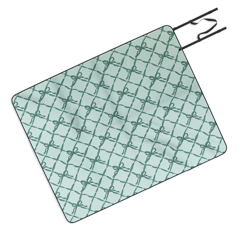 KrissyMast Green Trellis Ribbon Bows Picnic Blanket