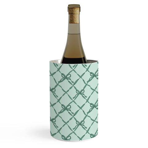 KrissyMast Green Trellis Ribbon Bows Wine Chiller