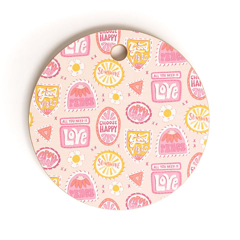 KrissyMast Groovy 70s Quote Patches Cutting Board Round