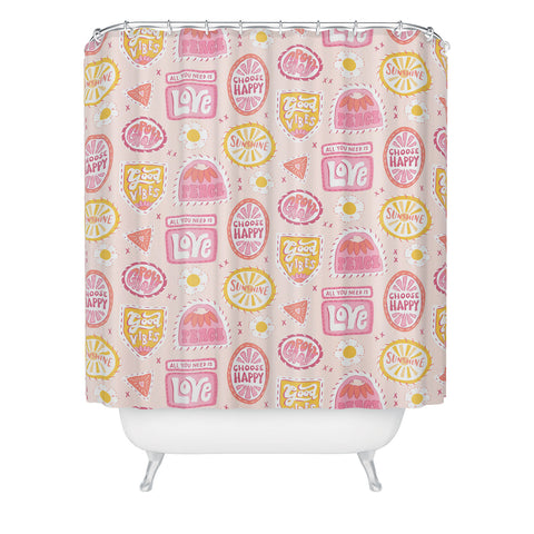 KrissyMast Groovy 70s Quote Patches Shower Curtain
