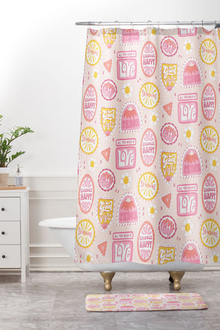 KrissyMast Groovy 70s Quote Patches Shower Curtain And Mat